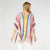 Neva V-Neck Poncho with Fringe - Pink Multi Stripe