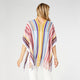 Neva V-Neck Poncho with Fringe - Pink Multi Stripe