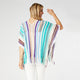 Neva V-Neck Poncho with Fringe - Aqua Multi Stripe