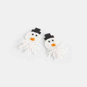 Snowman Beaded Earrings - White