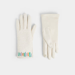 Embroidered Wrist Touchscreen Gloves - Cream