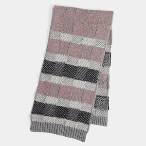 Checkerboard Winer Knit Scarf - Grey