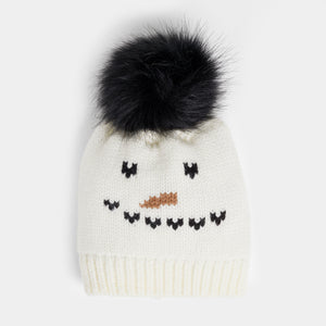 Smiling Snowman Knit Hat - Winter White