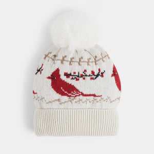 Winter Cardinal Knit Hat - Winter White