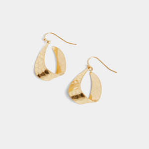 Flat Hammered Teardrop Earring - Gold