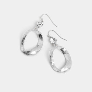 Hammered Twisted Oval Earring - Silver