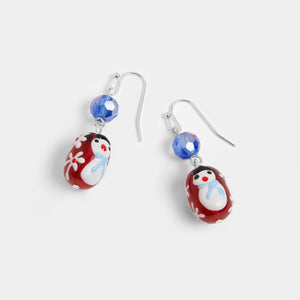 Snowman Bead Earring - Blue